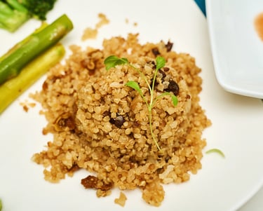 Quinoa Pilaf with Sun-Dried Tomato, Golden Berry, and Cilantro. Best Healthy Chef in Portland
