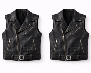 Black leather vest with zipper pockets and classic biker look