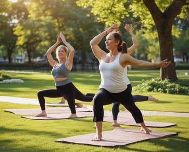 Happy reader holding a tablet displaying the 40’s and Fit e-book in a cozy home setting.