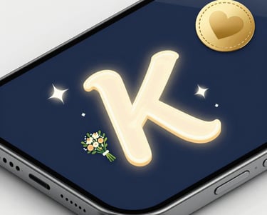 Glowing letter K on a smartphone screen conneting people with digital letters. Pisma iz srca