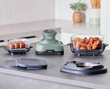 non-toxic glass air fryer on a clean kitchen counter