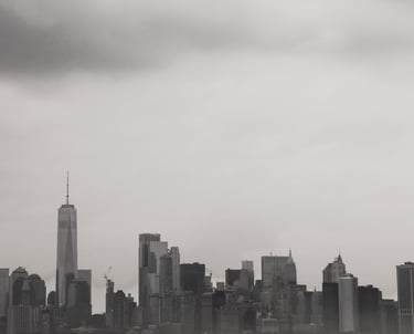skyline di new york in bianco e nero da lontano dell'intera città