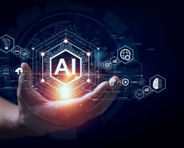 man holding a hologram of ai applications