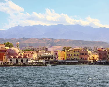Crete Greece Port with mountains in distance