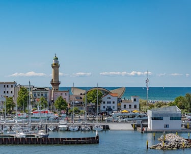 Warnemunde Germany Harbor with lighthouse
