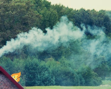 Petite maison avec de la fumée de bois de chauffage de MaxThomasBois avec une petite flamme logo Max