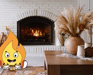 Petite flamme de MaxThomasBois qui boit du chocolat a coté d'un feu de cheminée