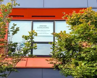 Outside view of windows framed by trees