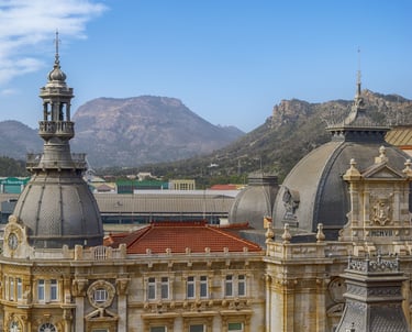 Cartagena top of buildings with mountain in distance