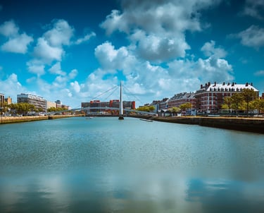 water Infront of suspension bridge in Le Havre France