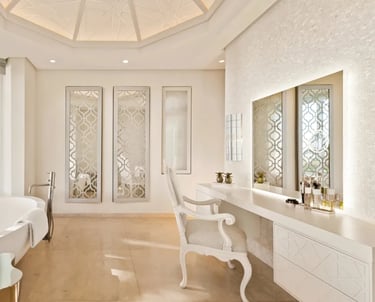 Bathroom at Villa El Rincon with freestanding tub and garden views