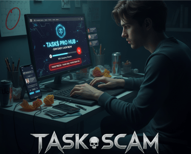 An image of a young man completing Fake SCAM TASKS