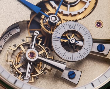 Close up of Greubel Forsey Hand Made 1 ultra-rare tourbillon watch.