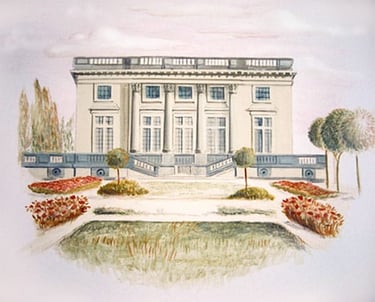 Small mural showing a pavilion at the Versailles Castle.