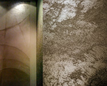 Three images depicting a luxurious grainy silver paint finish