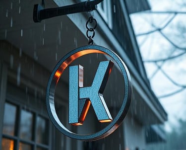 metal and steel cut sign hanging outside of a house