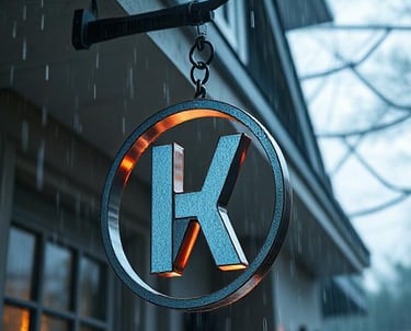 metal and steel cut sign hanging outside of a house