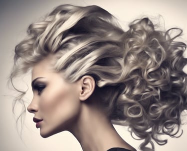 a beautiful woman with a curly hair and a very special curly hair style