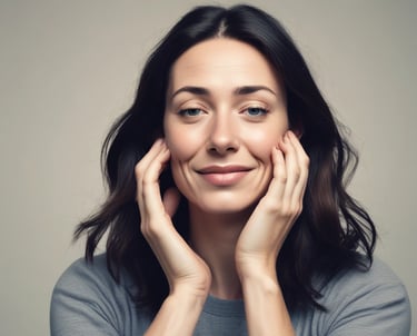 A warm, inviting scene of a woman smiling during a relaxed coaching session.