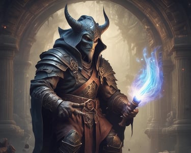 A cozy gaming table with a DM using a tablet displaying voice commands for a D&D session.