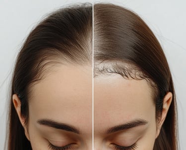 before and after image of a female scalp prp treatment