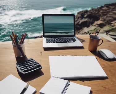 A professional workspace with financial documents and a calculator.