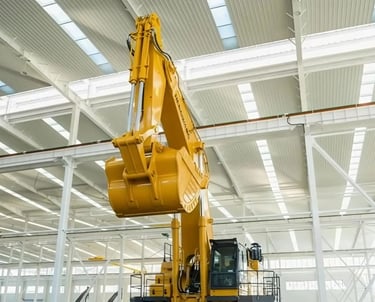a craned crane in a large warehouse