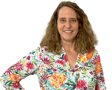 a woman with long hair and a colorful shirt