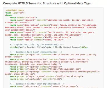 Comprehensive SEO strategy with HTML5 meta tag example