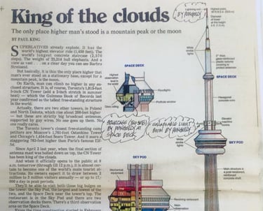 Magazine showing the parts Pengelly contributed to the construction of the CN Tower
