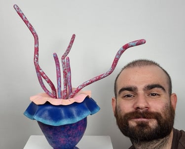 Sylvester Zagato and one of his sculpture