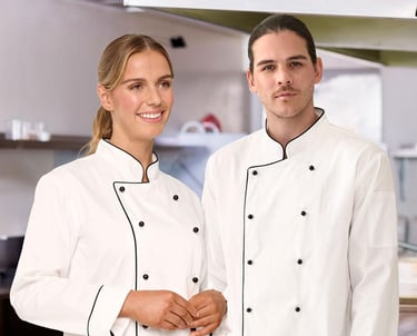 Staff wearing hospitality uniforms from Bayside Apparel Australia