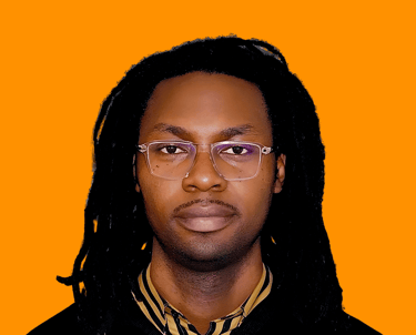 a man with glasses and a tie dye dyed black