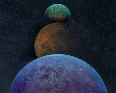 a planet with a blue planet in the background