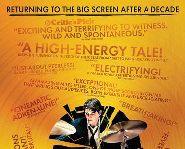 Poster for 'Whiplash' screening hosted by Auckland International Film Club.