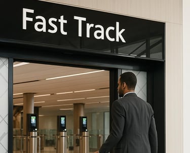 a business man entering a fast track area at the airport