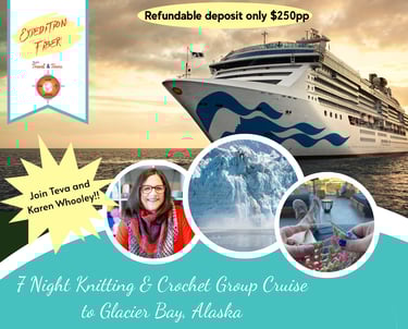 Flyer advertising 7 night knitting & crochet group cruise on Royal Princess, 13-20 June 2026