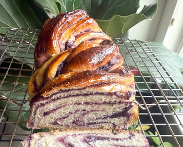 ube coconut milk bread babka sliced