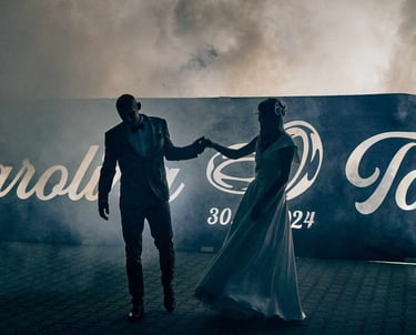 baner weselny imionami nowożeńców podświetlany napis pirotechnika ślubna