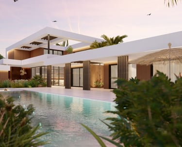 a house with a pool and a swimming pool