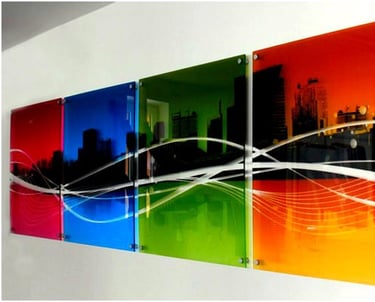 Quadro retrostampato su plexiglass applicato a parete con distanziali