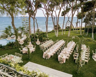 Aerial view of Villa El Rincon in Marbella during a luxury seaside destination wedding with Mediterranean scenery.
