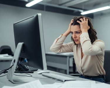Impiegata disperata davanti ad un computer