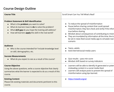 Course outline table