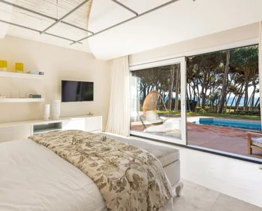 Villa El Rincon bedroom with pool access and sea views
