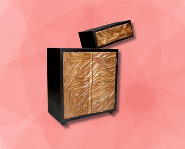 a brown wooden cabinet with wavy texture