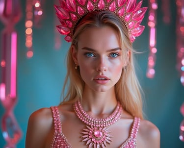 a woman in a pink dress