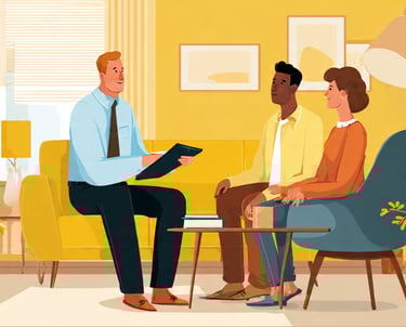 Vector illustration of a homeowner meeting with a professional to receive a cash offer.