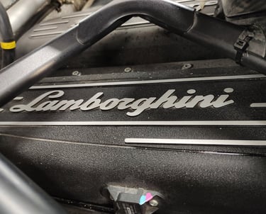 an Enlab close up of a Lamborghini engine with a nameplate on it