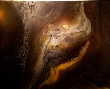 SOLD: Andromeda – 8 x 4 Painting. This is an original resin abstract artwork.
